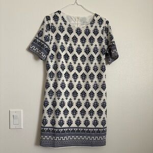 Women’s OVI Venetian Boutique Dress Tunic Cream/Navy Print Size Medium